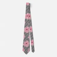 Pink Flowers And Stripes Neck Tie