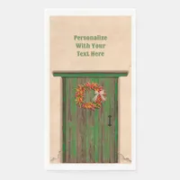 Southwest Chile Wreath on Rustic Green Wood Door  Paper Guest Towels