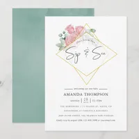Watercolor Eucalyptus Rose Geometric Sip and See Invitation