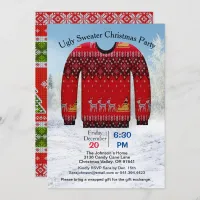 Ugly Sweater Christmas Party, Red with Deer Invitation