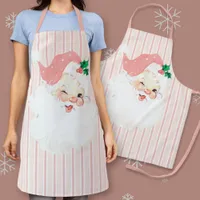 Blush Pink Vintage Winking Santa Christmas Apron