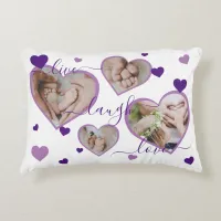 Live Laugh Love Photo Hearts Purple Accent Pillow