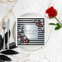 Diamonds and Rubies on Black and Silver Stripes Napkins