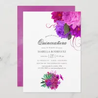 Vintage Chic Fuchsia and Purple Floral Quinceañera Invitation