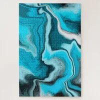 Blue, Black and White Marble Fluid Art Jigsaw Puzzle