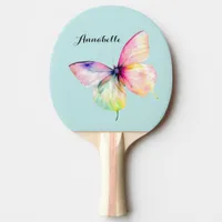 Delicate Pink Butterfly in Pastel Rainbow Colors Ping Pong Paddle