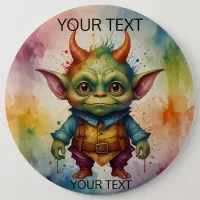 Cute happy colorful funny little goblin creature button