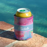 Personalized Tropical Jellyfish Summer Pink Aqua Can Cooler