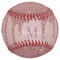 Girly Glam Rose Gold Dripping Glitter Monogram Softball