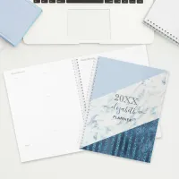 Blue Glam Metallic Glitter and Marble Personalized Planner