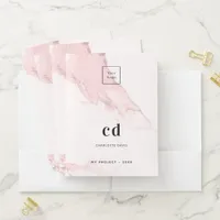 Blush pink marble name QR code logo business Pocket Folder