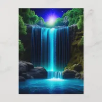 Pretty Waterfall at Night Mystical Postcard