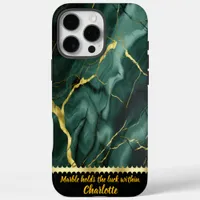 Elegant green marble with golden veining design iPhone 16 pro max case