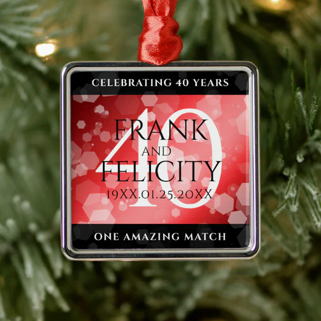 Elegant 40th Ruby Wedding Anniversary Celebration Metal Ornament