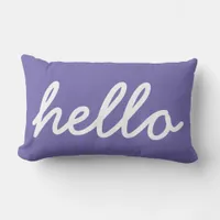 Hello Typography white on periwinkle purple Lumbar Pillow