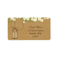 rustic burlap ivory roses mason jar address label