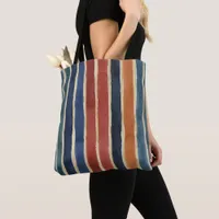 Watercolor Vertical Stripes Brick Rust Teal Navy  Tote Bag