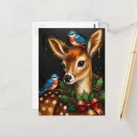 Adorable Retro Christmas Fawn Postcard