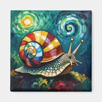 Vibrantly Colorful Impasto Whimsical Snail Magnet