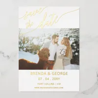 Gold Script Calligraphy 2 Photos Save The Date Foil Invitation