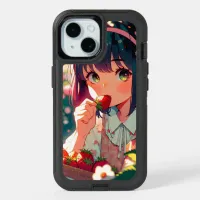 Cute Anime Girl Eating Strawberries | Summer Day iPhone 15 Case