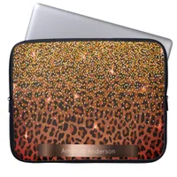 Leopard pattern brown black golden bronze laptop sleeve