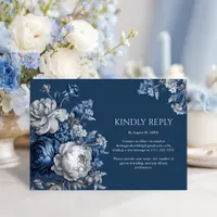 Modern Blues & Gray Floral Wedding RSVP Card
