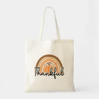 Rustic Boho Pumpkin Rainbow Thankful Tote Bag