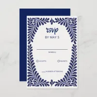 Mexican Navy Blue Talavera Wedding RSVP Card