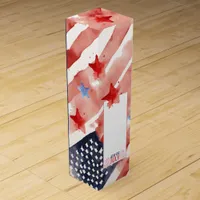 Watercolor US Flag with Custom Messages Wine Box