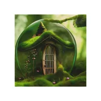 Fairy House In A Glass Orb In The Mossy Forest Wood Wall Art