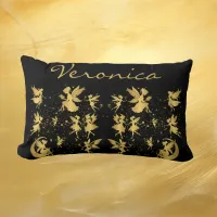 Gold Fairies with Pixie Dust on Black Monogram | Lumbar Pillow