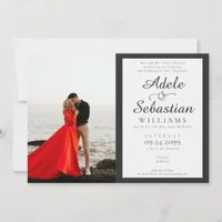 Modern Black White Photo Monogram Formal Wedding Invitation