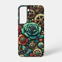 Beautiful Steampunk Themed Gears and Roses Samsung Galaxy S22 Case