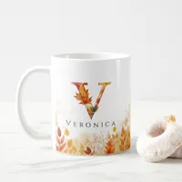 Elegant Fall Leaves Letter V Monogram Initial Coffee Mug