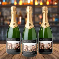 Friends forever besties black photo names sparkling wine label