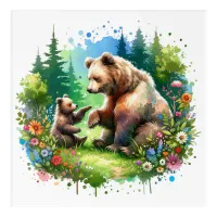 Cute Watercolor Bear and Cub Acrylic Print