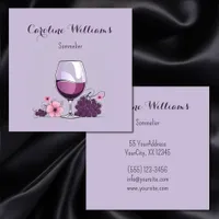 Lavender wine glass grapes flower sommelier square business card