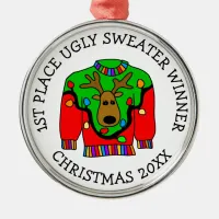 1st Place Winner Ugly Sweater Contest Medal Metal Ornament