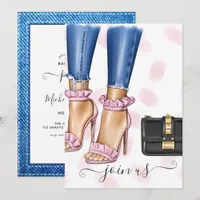 Denim and Pink Floral Bachelorette Party Invitation