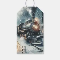 Old-Fashioned Train and Vintage Winter Scene Gift Tags