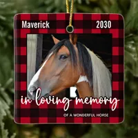 Pet Horse Memorial Red Plaid Loving Memory Photo Ceramic Ornament
