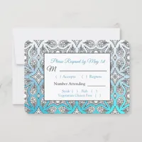 Black and Blue Mandala Wedding RSVP card