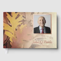 Painted Fall Leaves Celebration of Life Memorial Foil Guest Book