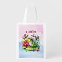 Personalized Frog, Flowers and Butterflies Baby Grocery Bag