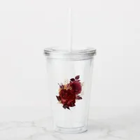 Maroon and Gold Vintage Floral Acrylic Tumbler