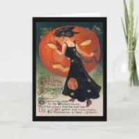 Vintage Lady in Black and Jack o' Lantern Card