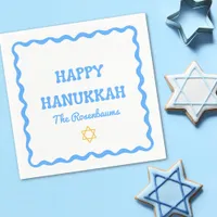 Fun Modern Wavy Border Blue Hanukkah Party Napkins