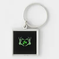 Skeleton Hand Heart Shamrock St Patricks Day Paddy Keychain
