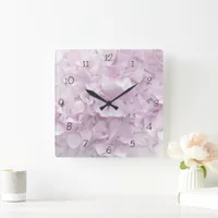Soft Pink Hydrangea Flower Square Wall Clock